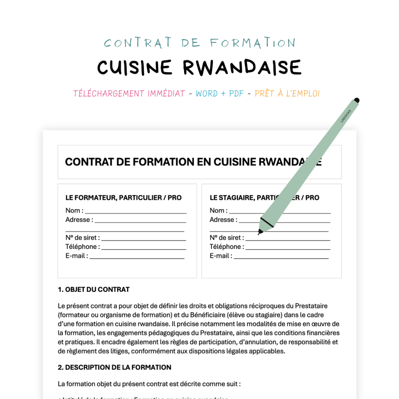 cuisine rwandaise Contrat de Formation en Cuisine Rwandaise