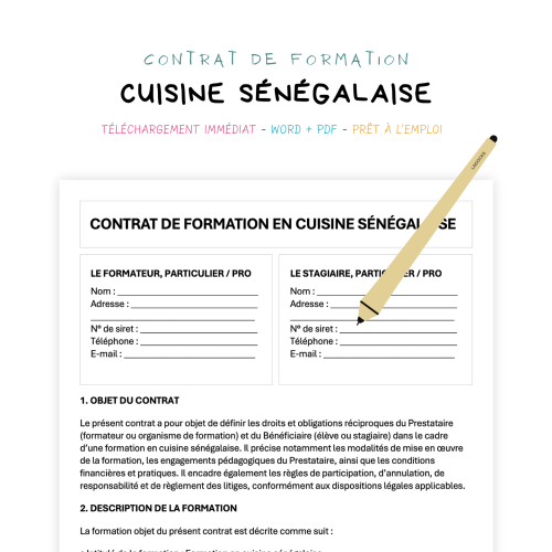 Contrat de Formation en Cuisine Sénégalaise