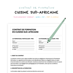 cuisine sud-africaine Contrat de Formation en Cuisine Sud-Africaine