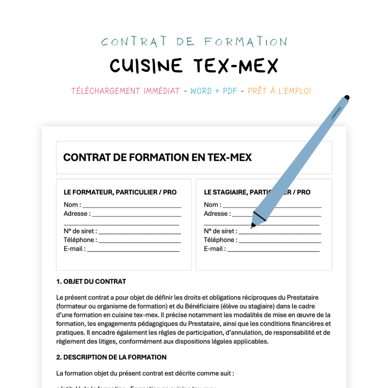 cuisine tex-mex Contrat de Formation en Cuisine Tex-Mex
