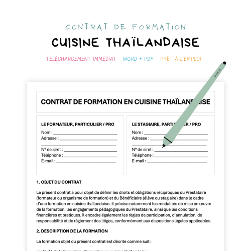 Contrat de Formation en Cuisine Thaïlandaise