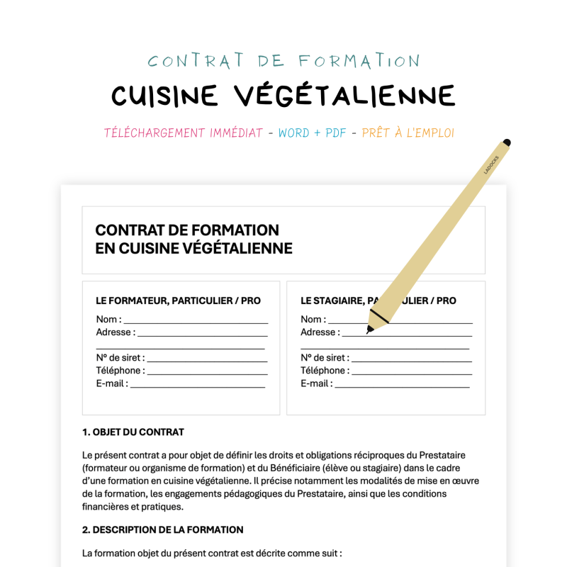 cuisine végétalienne Contrat de Formation en Cuisine Végétalienne