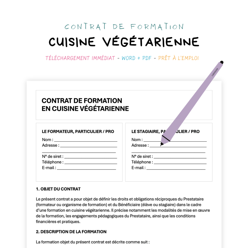 cuisine végétarienne Contrat de Formation en Cuisine Végétarienne