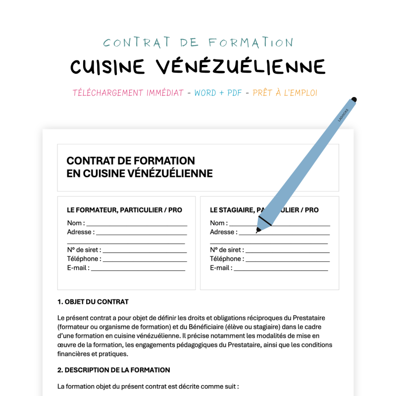cuisine vénézuélienne Contrat de Formation en Cuisine Vénézuélienne