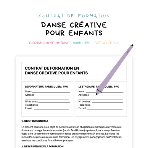 Contrat de Formation en Danse Créative pour Enfants