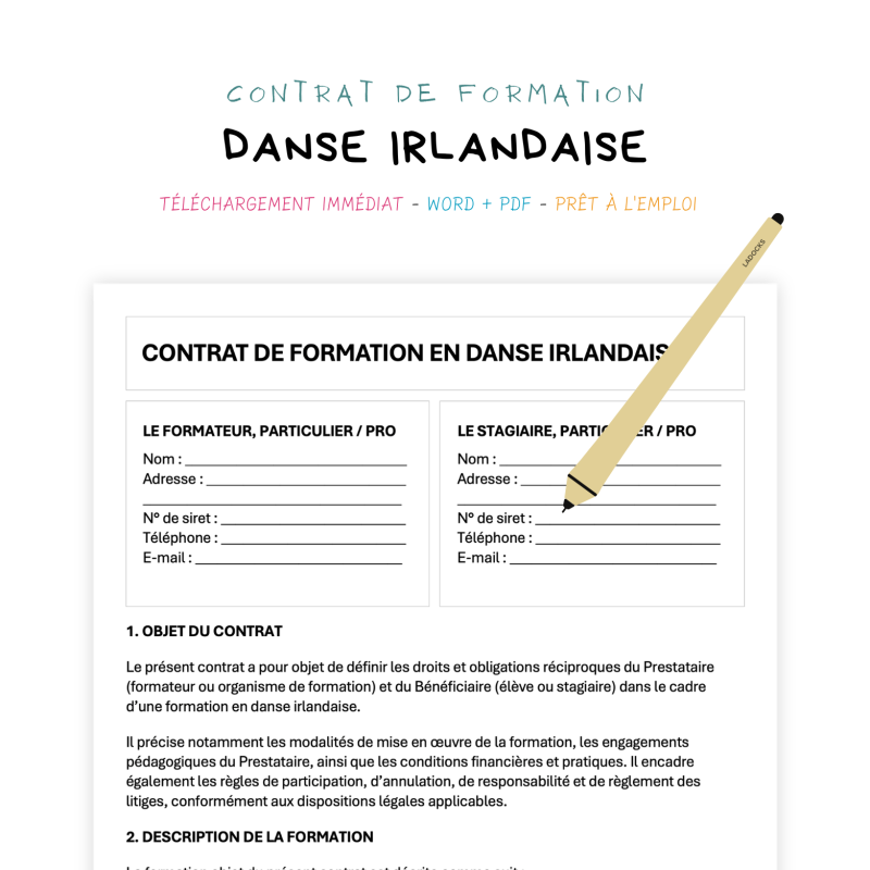 danse irlandaise Contrat de Formation en Danse Irlandaise
