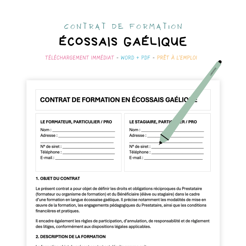 écossais gaélique Contrat de Formation en Langue Écossaise Gaélique