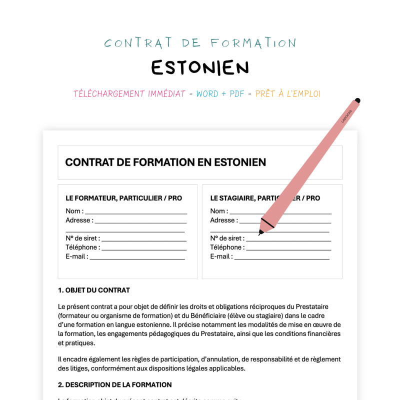 estonien Contrat de Formation en Langue Estonienne