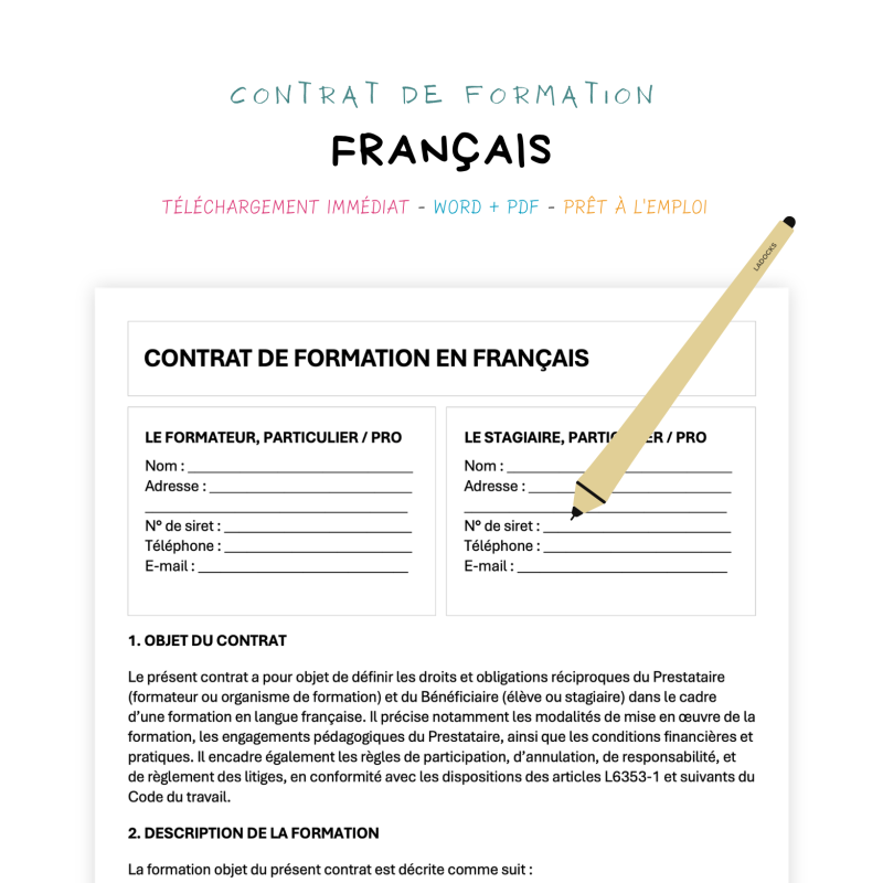 français Contrat de Formation en Langue Française