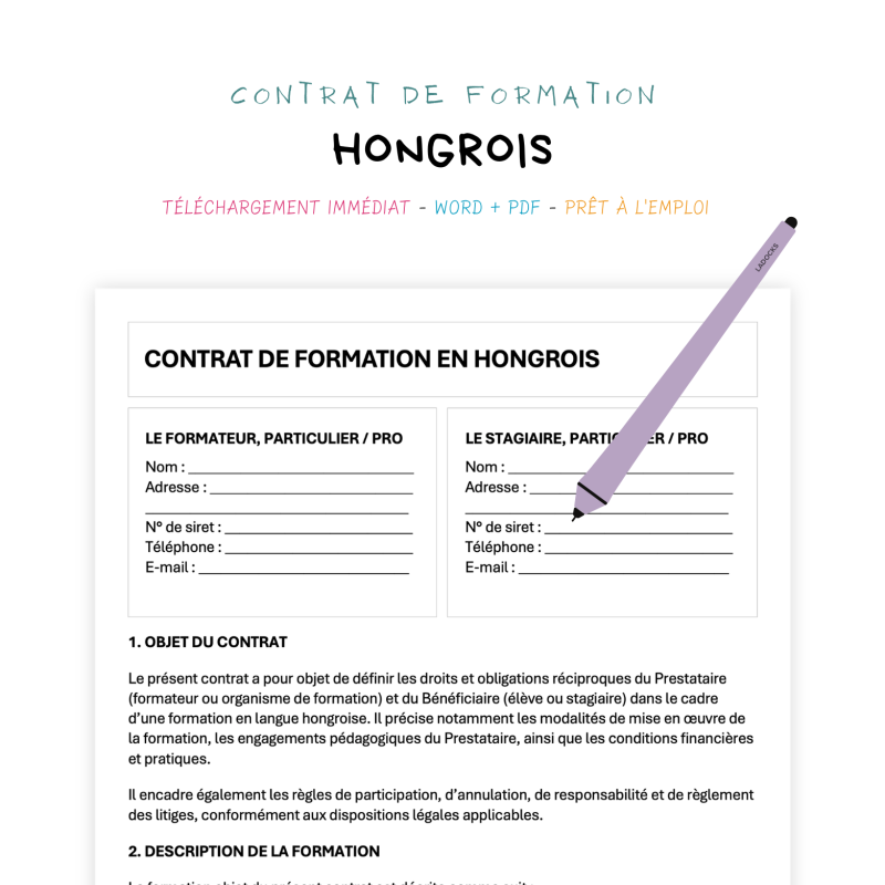 hongrois Contrat de Formation en Langue Hongroise