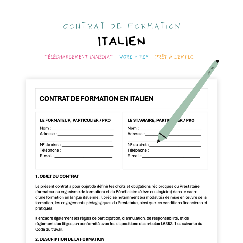 italien Contrat de Formation en Langue Italienne