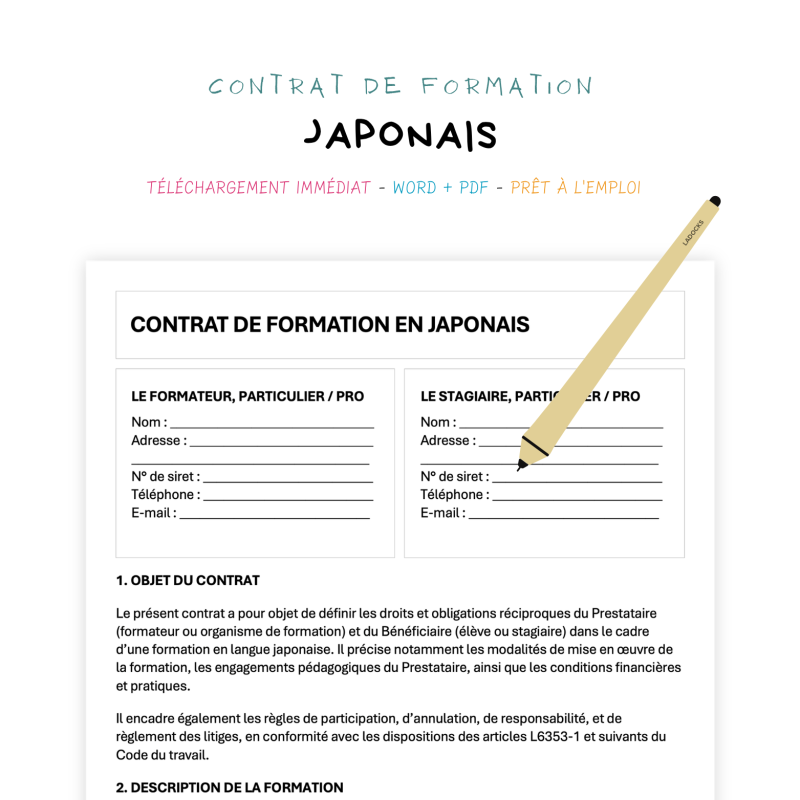 japonais Contrat de Formation en Langue Japonaise