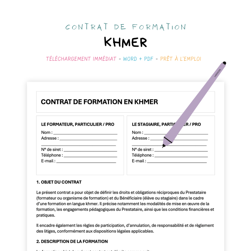 khmer Contrat de Formation en Langue Khmère