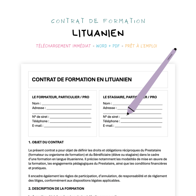 lituanien Contrat de Formation en Langue Lituanienne