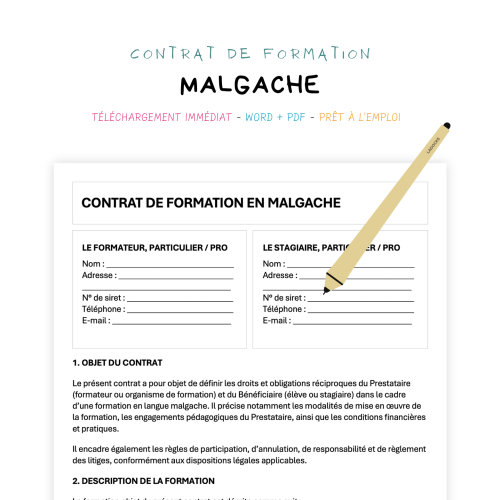 malgache Contrat de Formation en Langue Malgache