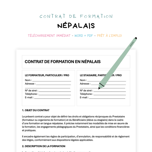 népalais Contrat de Formation en Langue Népalaise