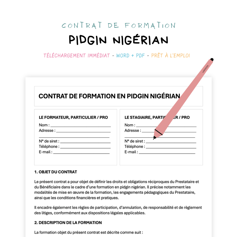 pidgin nigérian Contrat de Formation en Pidgin Nigérian