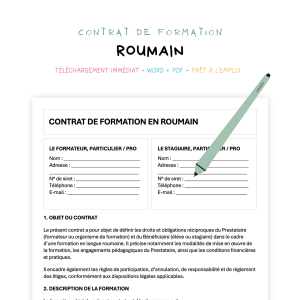 roumain Contrat de Formation en Langue Roumaine