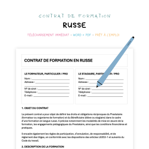 russe Contrat de Formation en Langue Russe
