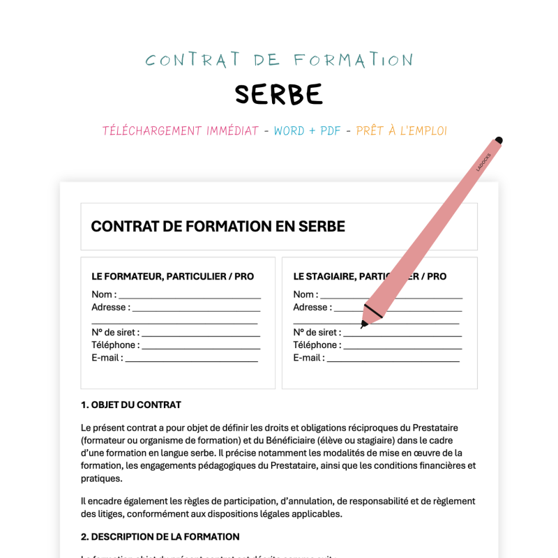 serbe Contrat de Formation en Langue Serbe