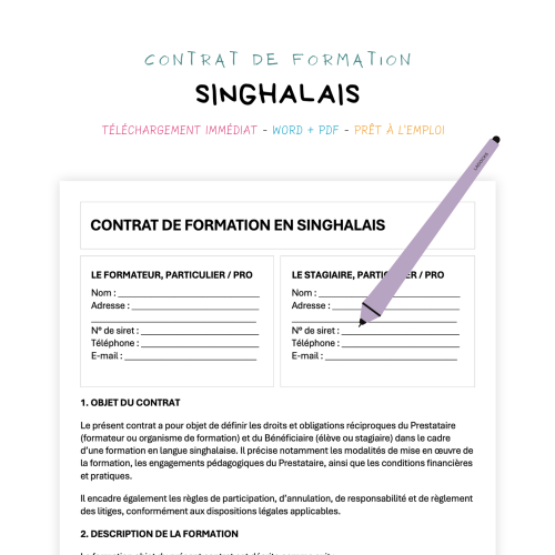Contrat de Formation en Langue Singhalaise