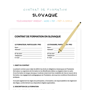 slovaque Contrat de Formation en Langue Slovaque