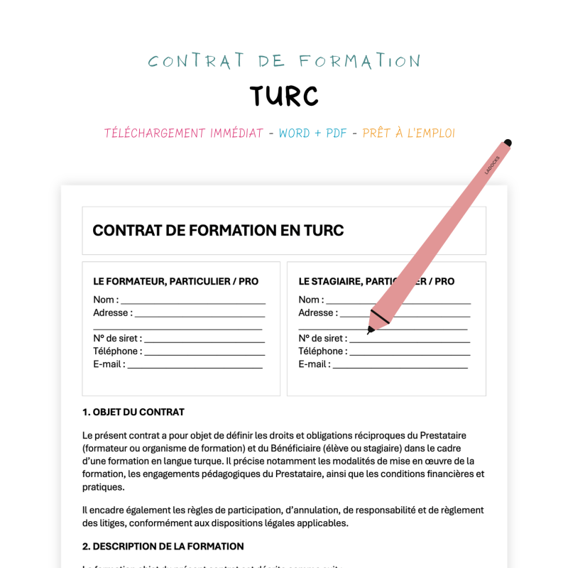 turc Contrat de Formation en Langue Turque