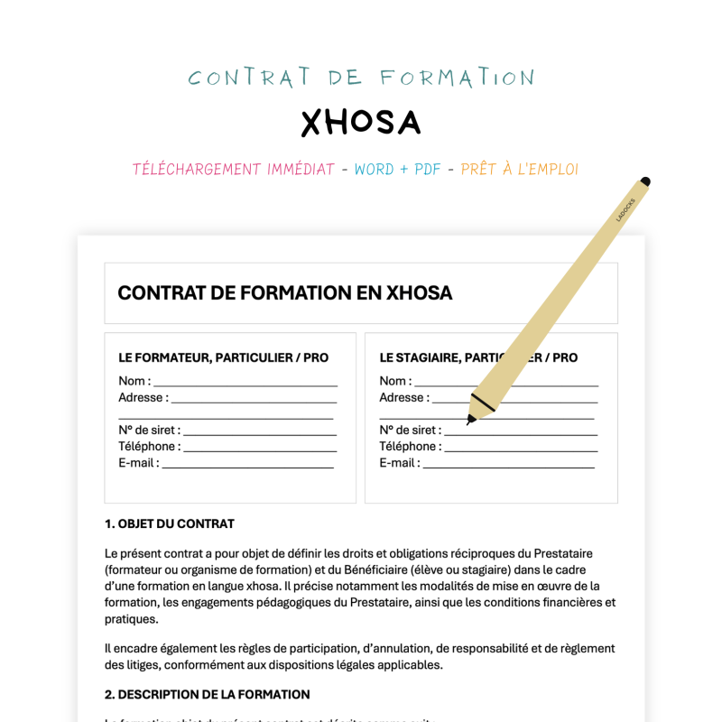 xhosa Contrat de Formation en Langue Xhosa